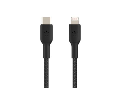 Кабель USB-C > Lightning заряджання/синхронізації Belkin, 2м, Type-C, плетений, чорний