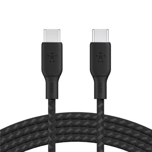 Кабель USB-C > USB-C заряджання/синхронізації Belkin, 2м, 100Вт, Type-C, плетений, чорний