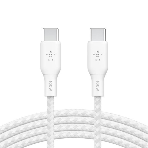 Кабель USB-C > USB-C заряджання/синхронізації Belkin, 3м, 100Вт, Type-C, плетений, білий