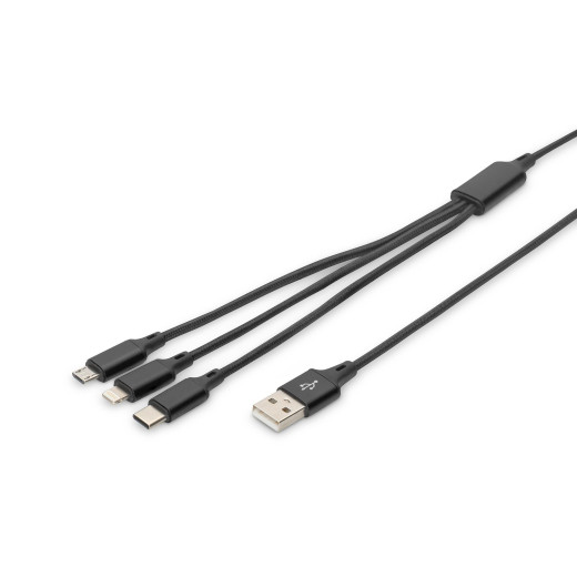 Кабель USB-A > Lightning/USB-С/microUSB заряджання/синхронізації, DIGITUS, 1м, Type-C, чорний