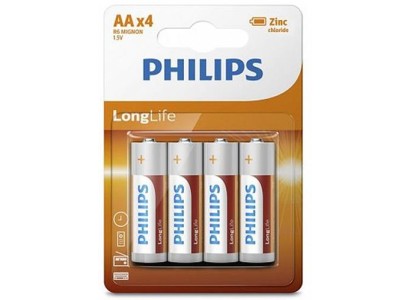 Батарейка Philips LongLife Zinc Carbon вугільно-цинкова AA блістер, 4 шт