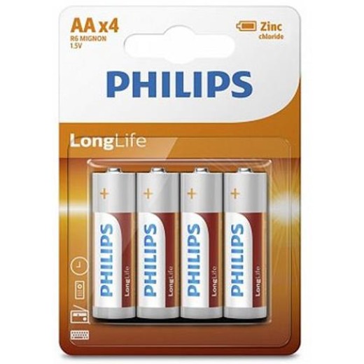 Батарейка Philips LongLife Zinc Carbon вугільно-цинкова AA блістер, 4 шт