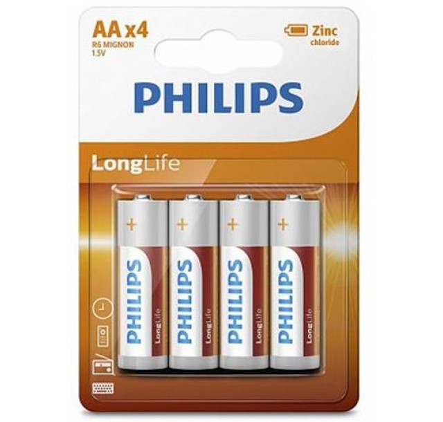 Батарейка Philips LongLife Zinc Carbon вугільно-цинкова AA блістер, 4 шт