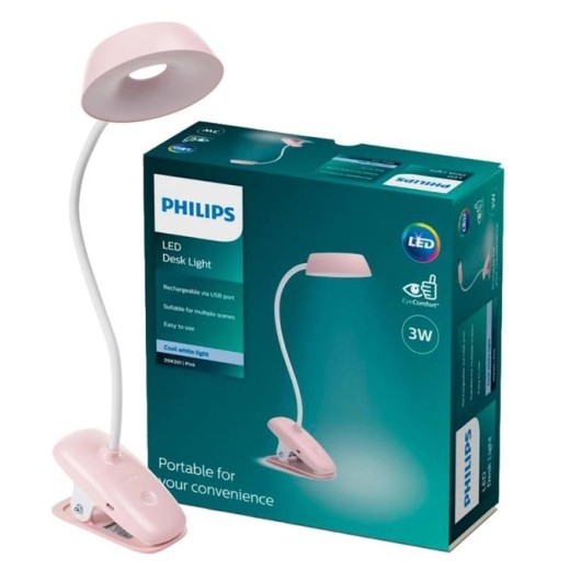 Лампа настільна з акумулятором Philips Donutclip 3Вт 4000K 1200мАг USB-A рожевий