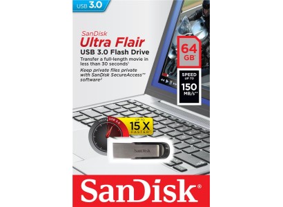 Накопичувач SanDisk   64GB USB 3.0 Type-A Flair R150MB/s Срібний