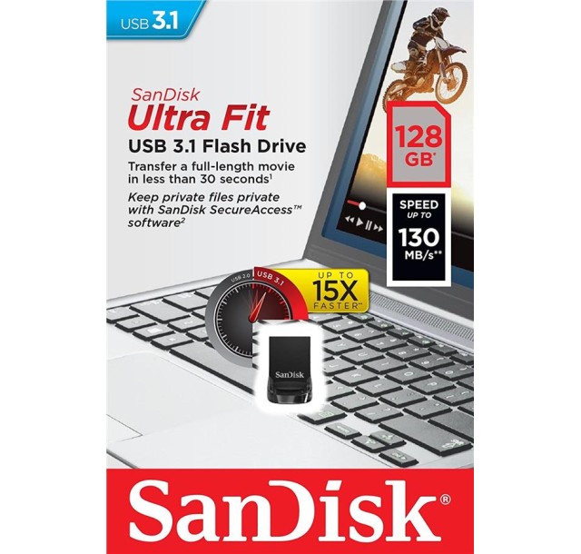 Накопичувач SanDisk  128GB USB 3.1 Type-A Ultra Fit Чорний