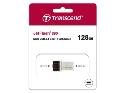 Накопичувач Transcend 128GB USB 3.1 Type-A + Type-C 890 R90/W30MB/s