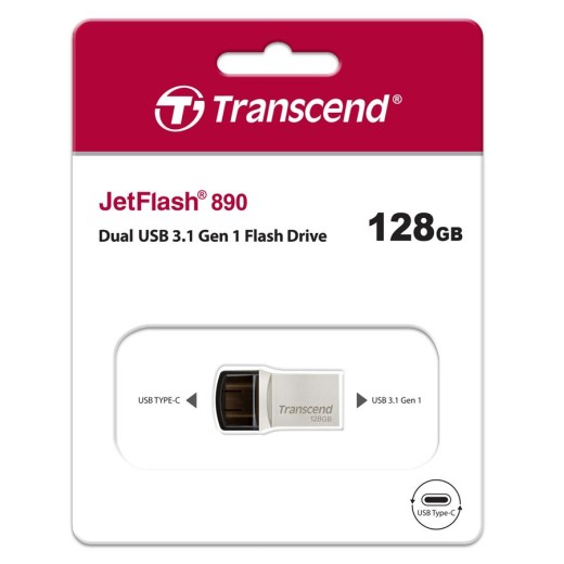 Накопичувач Transcend 128GB USB 3.1 Type-A + Type-C 890 R90/W30MB/s