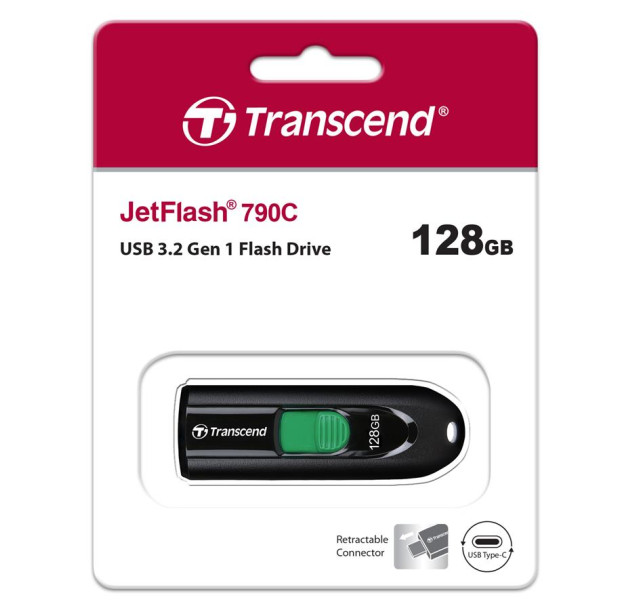 Накопичувач Transcend 128GB USB 3.2 Type-C JetFlash 790C Чорний