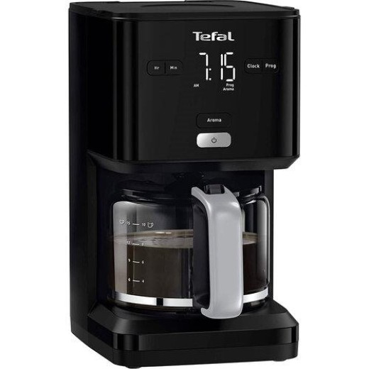 Кавоварка Tefal крапельна Smart&light 1.25л, мелена, таймер включення, годинник, чорний