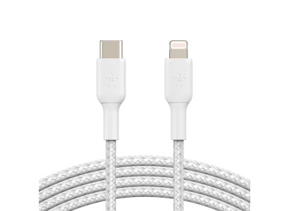 Кабель USB-C > Lightning заряджання/синхронізації Belkin 2м, Type-C, плетений, білий