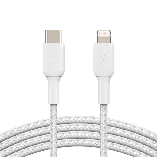 Кабель USB-C > Lightning заряджання/синхронізації Belkin 2м, Type-C, плетений, білий