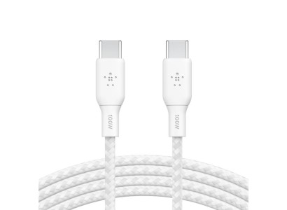 Кабель USB-C > USB-C заряджання/синхронізації Belkin 2м, 100Вт, Type-C, плетений, білий