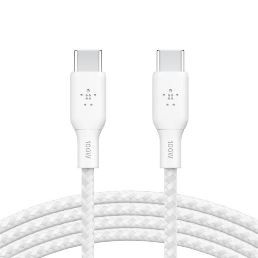 Кабель USB-C > USB-C заряджання/синхронізації Belkin 2м, 100Вт, Type-C, плетений, білий