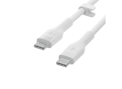 Кабель USB-C > USB-C заряджання/синхронізації Belkin 2м, 60Вт, Type-C, силіконовий з кліпсою, білий