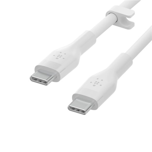 Кабель USB-C > USB-C заряджання/синхронізації Belkin 2м, 60Вт, Type-C, силіконовий з кліпсою, білий