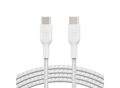 Кабель USB-C > USB-C заряджання/синхронізації Belkin, 1м, 60Вт, Type-C, плетений, білий