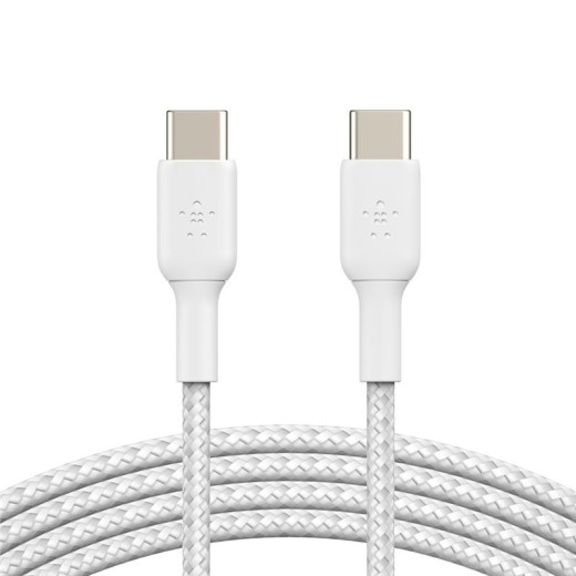 Кабель USB-C > USB-C заряджання/синхронізації Belkin, 1м, 60Вт, Type-C, плетений, білий