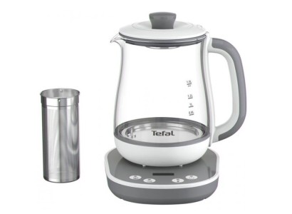 Електрочайник Tefal Tastea tea maker 1.5л, скло, заварник, біло-сірий