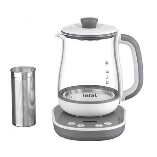 Електрочайник Tefal Tastea tea maker 1.5л, скло, заварник, біло-сірий