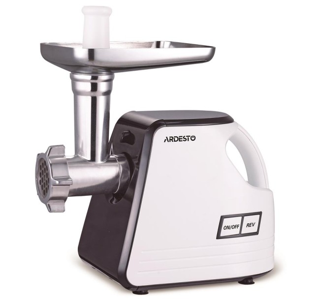 М'ясорубка Ardesto, 2300Вт, продук.-2.2кг/хв, 4 решітки + для ковб., кеббе, насадка для томатів, пластик, біло-чорний