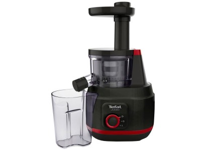 Соковитискач Tefal Juiceo шнековий 150Вт, чаша-0.8л, жмих-0.8л, насадка для цитрусових, пластик, червоно-чорний