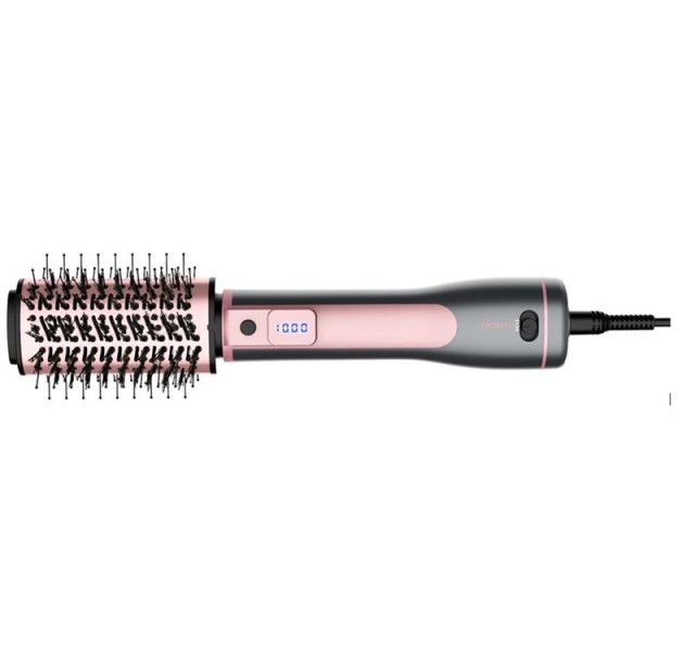 Фен-щітка Ardesto  Brush Pink Touch, 1200Вт, 2 швидкості, 2 темп. режими, LED-дисплей, функція іонізації , 4 насадки, сірий+ рожевий