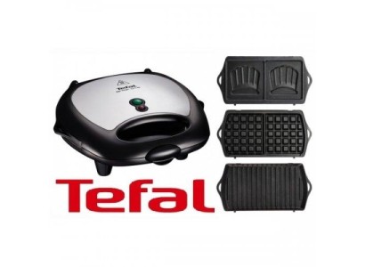 Мультимейкер Tefal Break time 700Вт, тефлон, 3 пластини, корпус-пластик, чорно-сріблястий