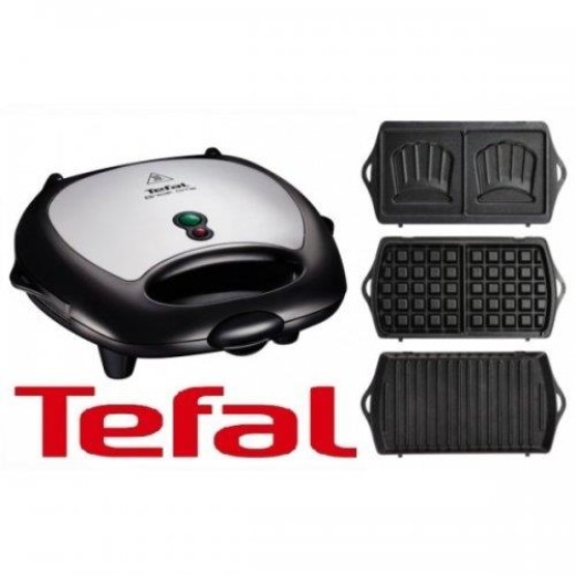 Мультимейкер Tefal Break time 700Вт, тефлон, 3 пластини, корпус-пластик, чорно-сріблястий