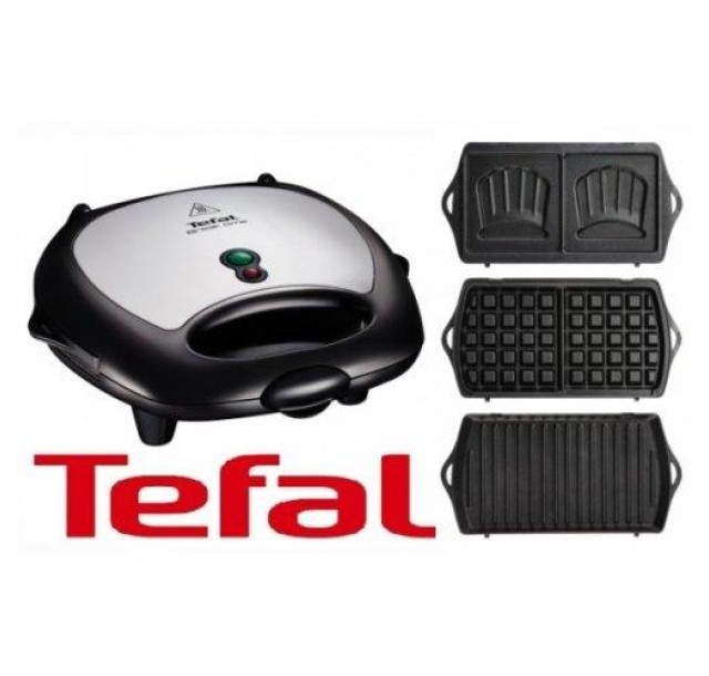 Мультимейкер Tefal Break time 700Вт, тефлон, 3 пластини, корпус-пластик, чорно-сріблястий