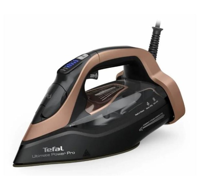 Праска Tefal Ultimate Power Pro, 3200Вт, 350мл, паровий удар -300гр, постійна пара - 85гр, керам. підошва, чорно-золотий