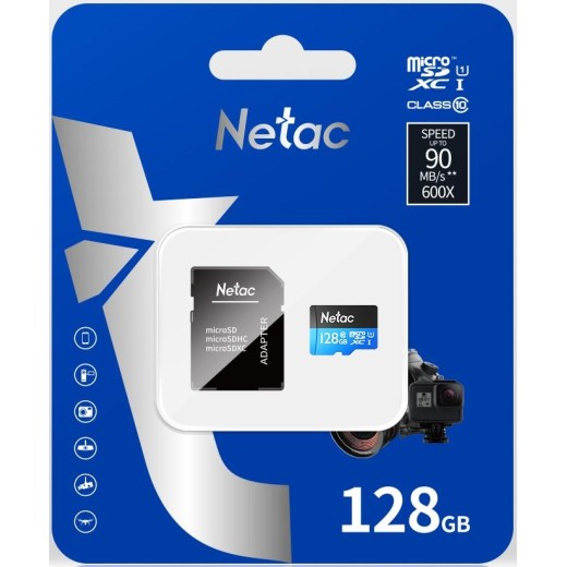 Карта пам'яті Netac microSD 128GB C10 UHS-I R80MB/s + SD