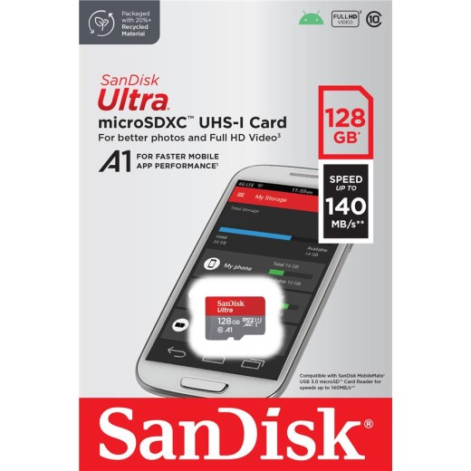 Карта пам'яті SanDisk microSD  128GB C10 UHS-I R140MB/s Ultra