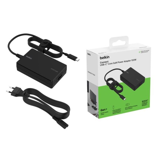 Зарядний пристрій мережевий Belkin 100Вт USB-С GAN PD PPS, кабель USB-C 2м, чорний OEM