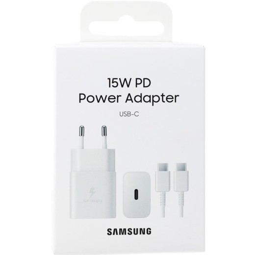 Зарядний пристрій мережевий Samsung 15Вт USB-С, кабель USB-C > USB-C, 1м, білий