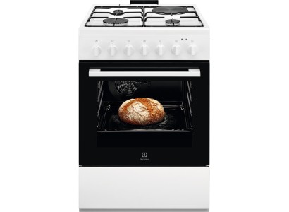 Плита Electrolux комбінована 3 газ + 1 електро, 57л, 60x60см, конвекція, білий