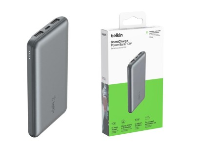 Акумулятор портативний літій-іонний Power Bank Belkin 10000мА·год, 15Вт, 2хUSB-A/USB-C, cірий