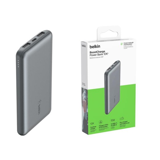 Акумулятор портативний літій-іонний Power Bank Belkin 10000мА·год, 15Вт, 2хUSB-A/USB-C, cірий