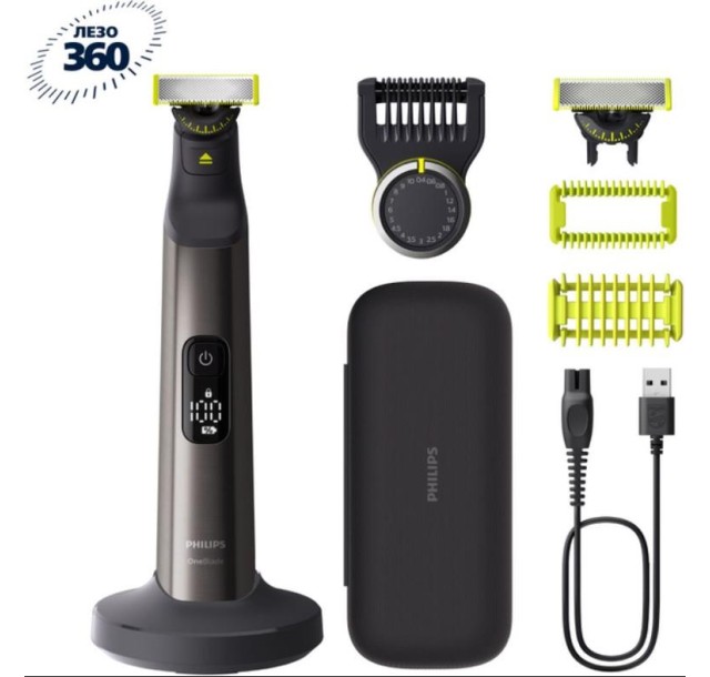 Бритва електр. Philips OneBlade Pro 360, Li-Ion, сух.+волог., індикатор заряду, твердий чохол, чорний