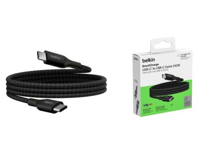 Кабель USB-C > USB-C заряджання/синхронізації Belkin 1м, 240Вт, Type-C, плетений, чорний