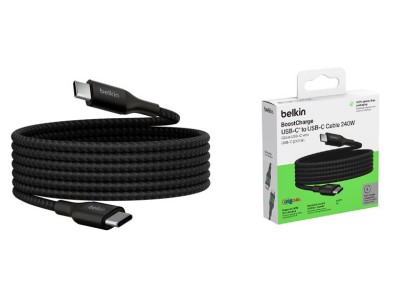 Кабель USB-C > USB-C заряджання/синхронізації Belkin 2м, 240Вт, Type-C, плетений, чорний