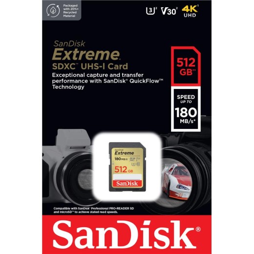 Карта пам'яті SanDisk SD  512GB C10 UHS-I U3 R180/W130MB/s Extreme V30