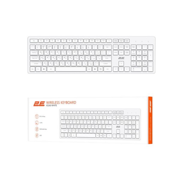 Клавіатура мембранна 2E KS260 106key, WL, EN/UK, білий