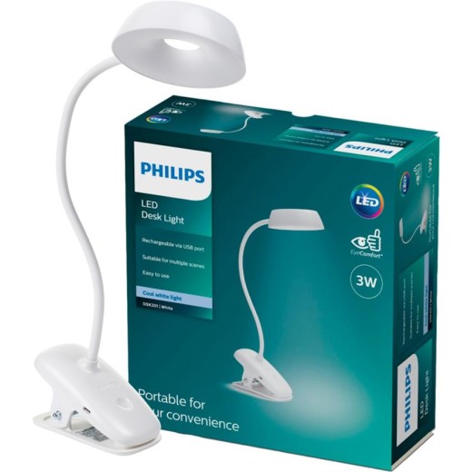 Лампа настільна з акумулятором Philips Donutclip 3Вт 4000K 1200мАг USB-A білий