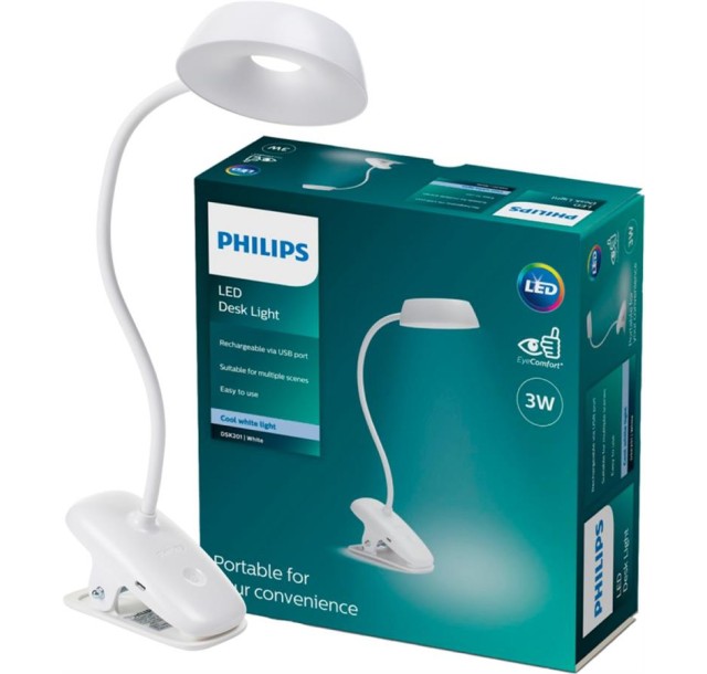 Лампа настільна з акумулятором Philips Donutclip 3Вт 4000K 1200мАг USB-A білий
