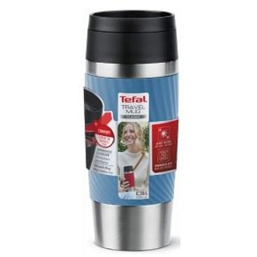 Термочашка Tefal Travel Mug Classic Twist, 360мл, нержавіюча сталь, блакитний