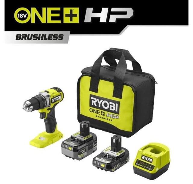 Шурупокрут-дриль ударний акумуляторний Ryobi ONE+ HP RPD18C-242S 18В 1х2А·год 1х4А·год ЗП 54Нм 450·1700об·хв 1кг сумка