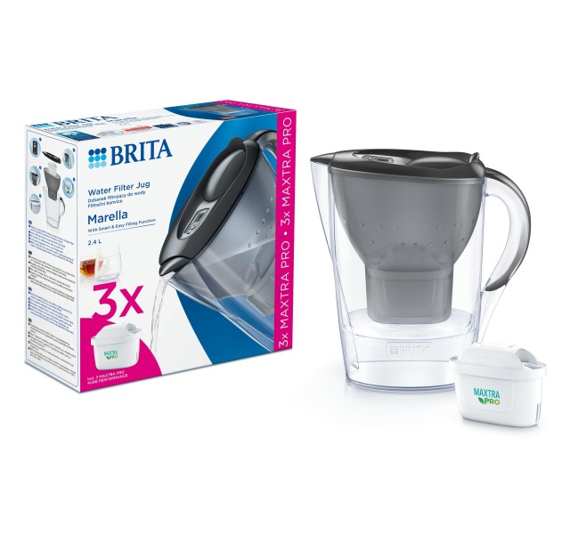 Фільтр-глечик Brita Marella Memo MXPro 2.4л (1.4л очищеної води) з фільтр-картриджем 3шт, графіт