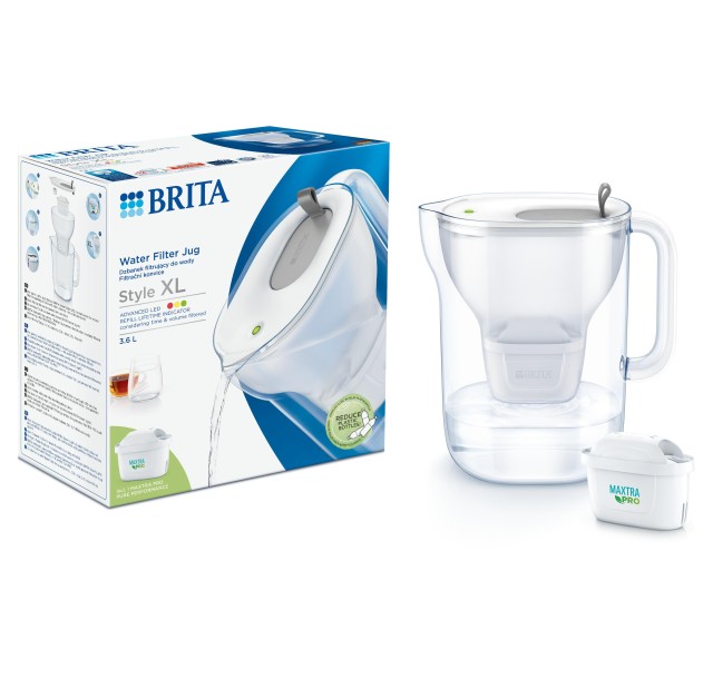 Фільтр-глечик Brita Style XL LED MXPro 3.6л (2.3л очищеної води) з фільтр-картриджем, сірий