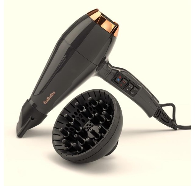 Фен Babyliss Air Pro, 2200Вт, 2 режими, дифузор, іоніз-я, хол. обдув, чорний